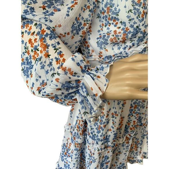 Xicks Floral V-Neck Ruffled Long Sleeve Mini Dress Missing Button Size Large - Picture 7 of 16